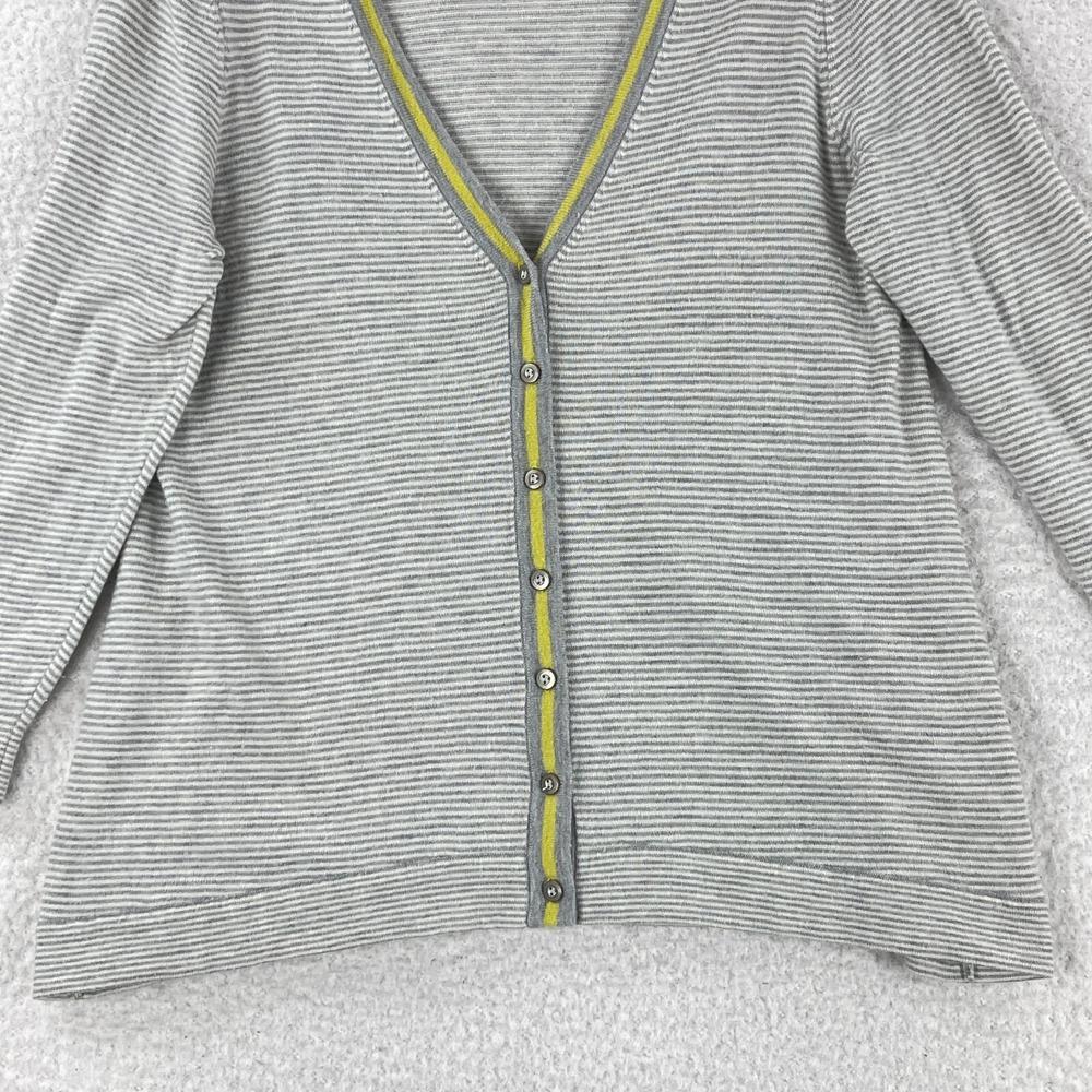 J. Jill Cardigan Sweater Womens Large Petite Gray‎ White Stripe Long Sleeve Knit - Picture 6 of 13